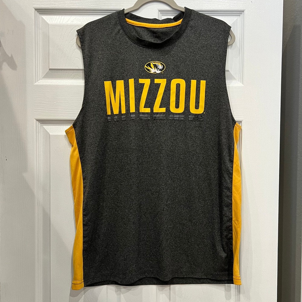 Mizzou Tigers Sleeveless Shirt Polyester Heather Charcoal Gold Athletic Mens L